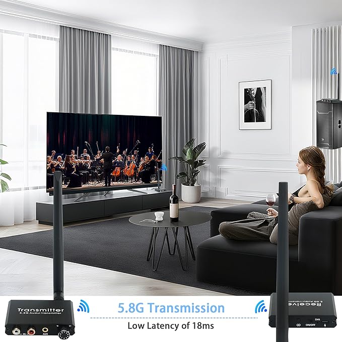 5.8GHz Wireless Audio Transmitter Receiver, 164Ft/50M Long Range 18ms Low - Image 6
