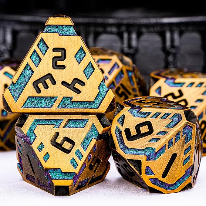Metal DND Sci-fi Dice Set 7PCS Stripe Polyhedral Dice - Image 5