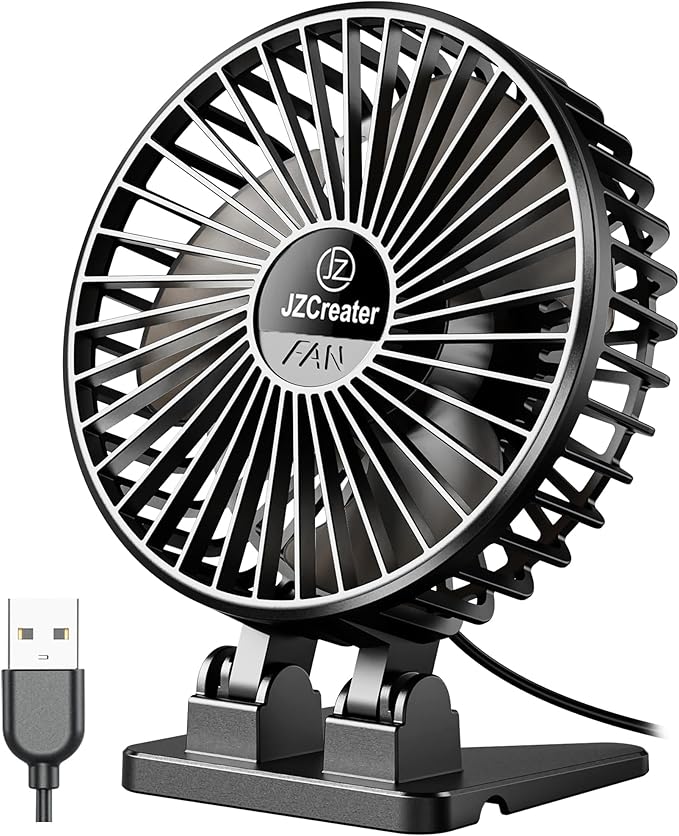 JZCreater USB Desk Fan, Mini Portable, 3 Speeds Desktop Table Cooling, Plug in by JZCreater