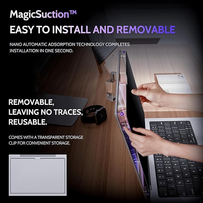 Privacy Screen for MacBook Pro 16 Inch, MagicSuction™ Removable Anti Spy Black - Image 2