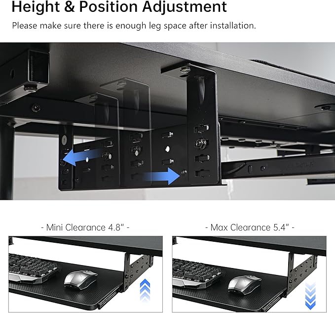 EUREKA ERGONOMIC Adjustable Keyboard Tray Under Desk, 28x11 Inch Large Slide - Image 4