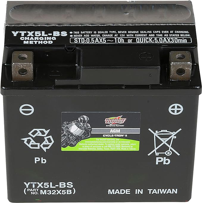 Interstate Batteries YTX5L-BS 12V 4Ah Powersports Battery 80CCA AGM by InterstateBatteries