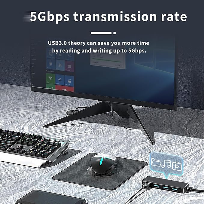 USB 3.0 Hub, 4 Port USB Hub Splitter, Portable USB Adapter Mini Multiport - Image 4