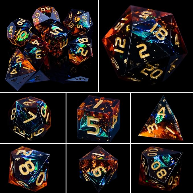 ARUOHHA DND Resin Dice Set 7Pcs Handmade Glitter Inclusions Sharp Edge Dragons - Image 5