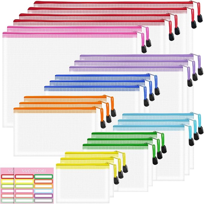24pcs Mesh Waterproof Pouch Bags, 9 Sizes Clear Pouches, Organizer Bags by VVCOIIROEI