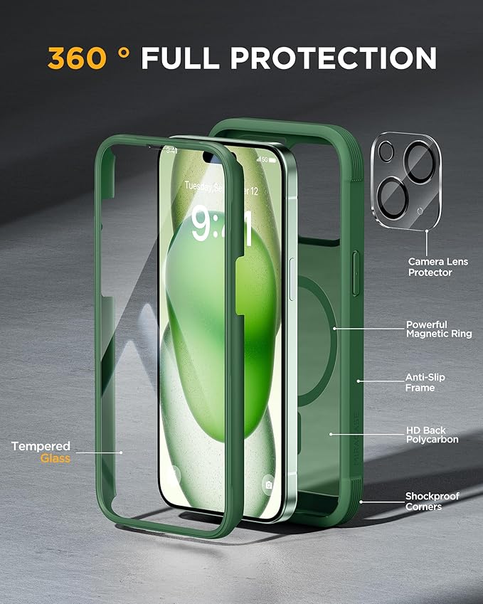 Miracase Glass Series for iPhone 15 Case Full-Body Magnetic Case - Image 3