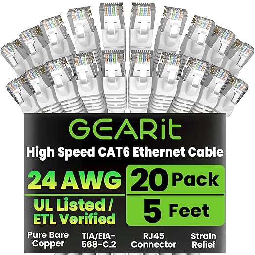 GEARit Cat 6 Ethernet Cable Cat6 Network Patch, Snagless Cord, Internet by GEARit