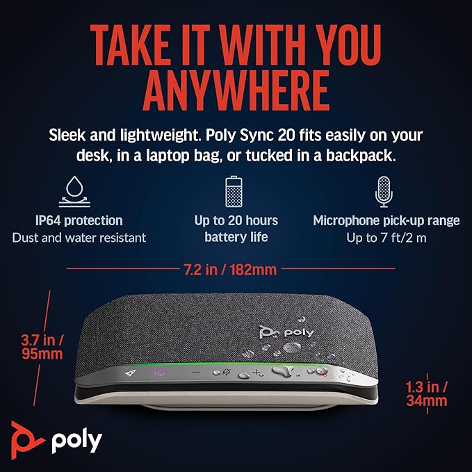 Poly Sync 20 USB-C Personal Portable Smart Speakerphone – Long Battery Life – - Image 6