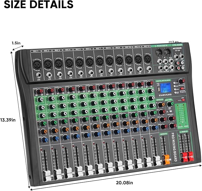 12 Channel Audio Mixer, Professional DJ Mixer Board Sound Music Mixing Console - Image 9