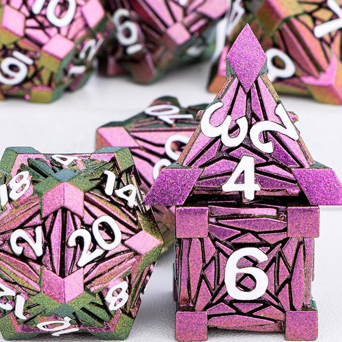 7PCS Metal DND Dice Set with Box, Debris RPG Red D and D Dice - Image 5