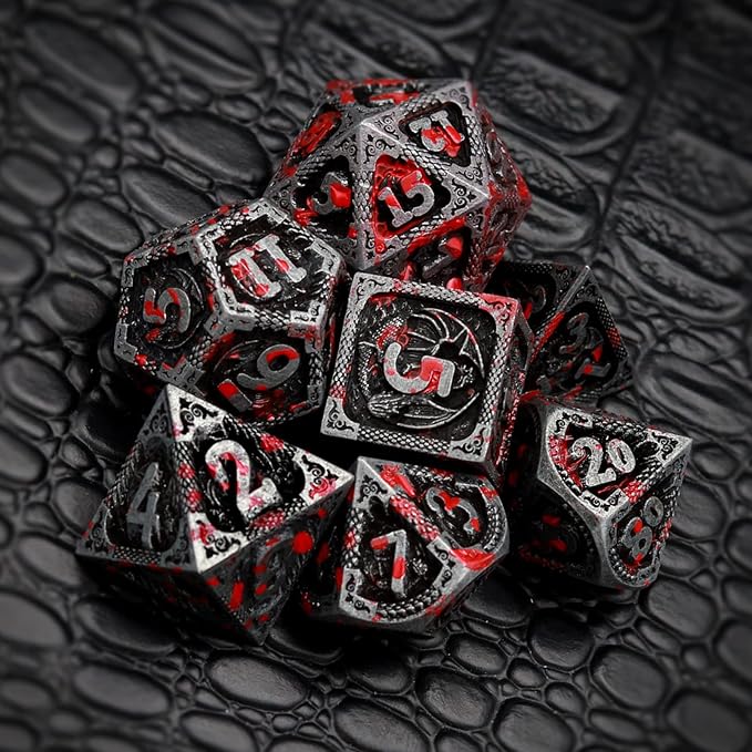 Haxtec Bloodstained Metal DND Dice Set Antique Iron Blood D&D Dice Set Dragon - Image 5