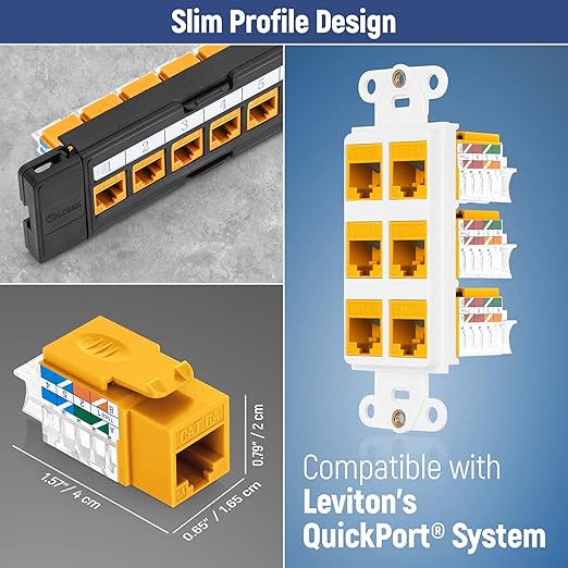 Everest 45° Angled RJ45 Cat6A Keystone Jacks 50-Pack in Yellow - Image 7