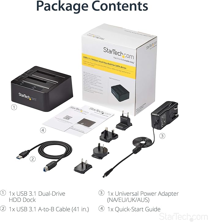 StarTech.com Dual-Bay USB 3.1 to SATA Hard Drive Docking Station, USB 3.1 - Image 6