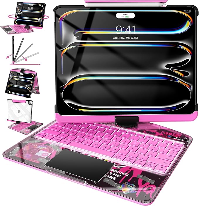 Intermerge iPad Pro 11-inch Transparent Keyboard Case, 360° Rotating by Intermerge