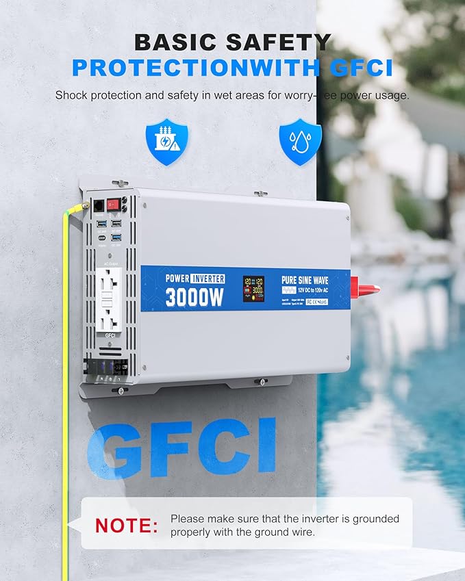 3000W Pure Sine Wave Power Inverter 12V DC to 120V AC Converter 6000 Watt Peak - Image 3