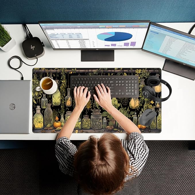 Desk Mat Green Plants Mouse Pad Gaming Mat Dark Keyboard Mat, Long Mouse Mat - Image 7