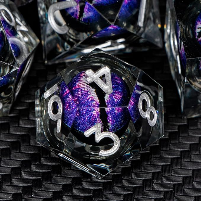 ARUOHHA DND Resin Dice Dragon Eye Dice Liquid Core Purple Sharp Edged Dice Set - Image 4