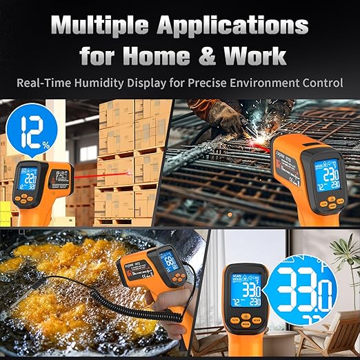 Infrared Thermometer Temperature Gun, Non-Contact Digital Laser Temp -58°F to - Image 6