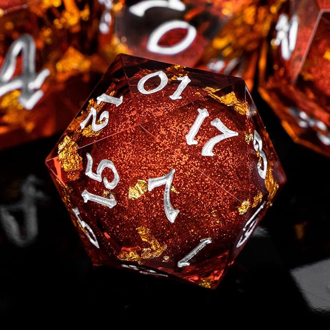 ARUOHHA Liquid Core DND Dice Set, RPG Silver Numbers Red Dungeons Polyhedral - Image 3