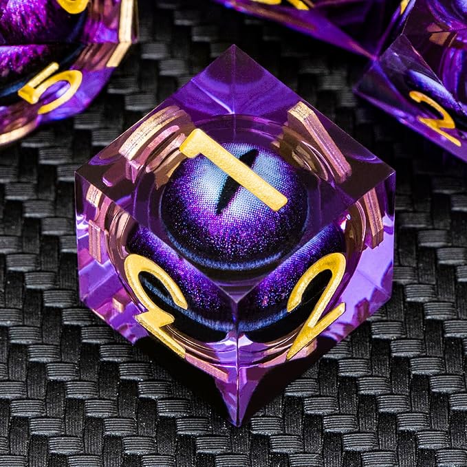 ARUOHHA DND Resin Dice Dragon Eye Dice Liquid Core Purple Sharp Edged Dice Set - Image 3