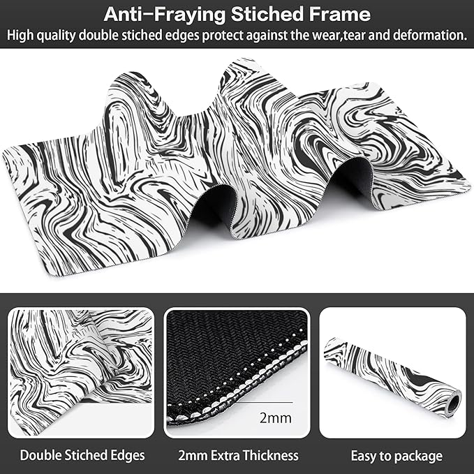 Black and White Marble Desk Mat, Large Abstract Marble Texture Gaming Keyboard - Image 3