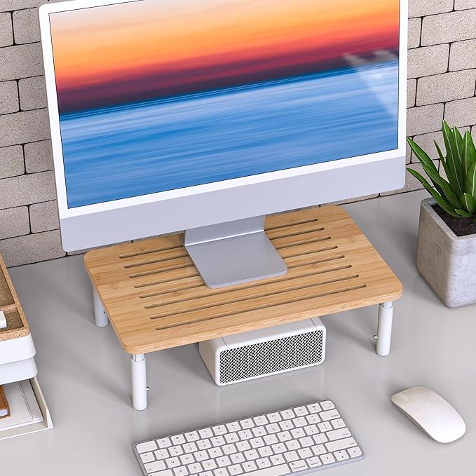 Bamboo Monitor Stand Riser, 4 Adjustable Height, Laptop Stand - Image 8