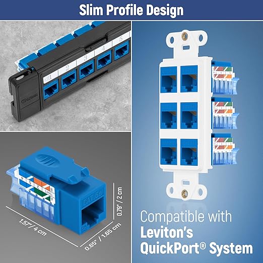 Everest 45° Angled RJ45 Cat5e Keystone Jacks 50-Pack in Blue - Image 7