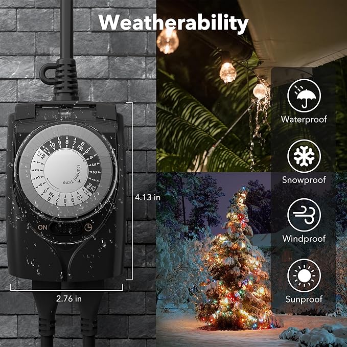 HBN Outdoor Timer Outlet Waterproof, 24 Hour Mechanical Light Timers - Image 5