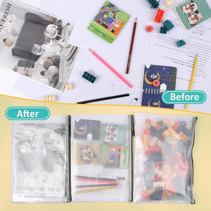 12pcs Mesh Zipper Pouch Bags, A3 Puzzle Bag - Image 5