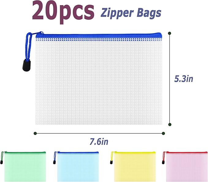AUSTARK 20 Pcs Zipper File Bags, Plastic Mesh Pouch, Board Game Storage Bag - Image 2