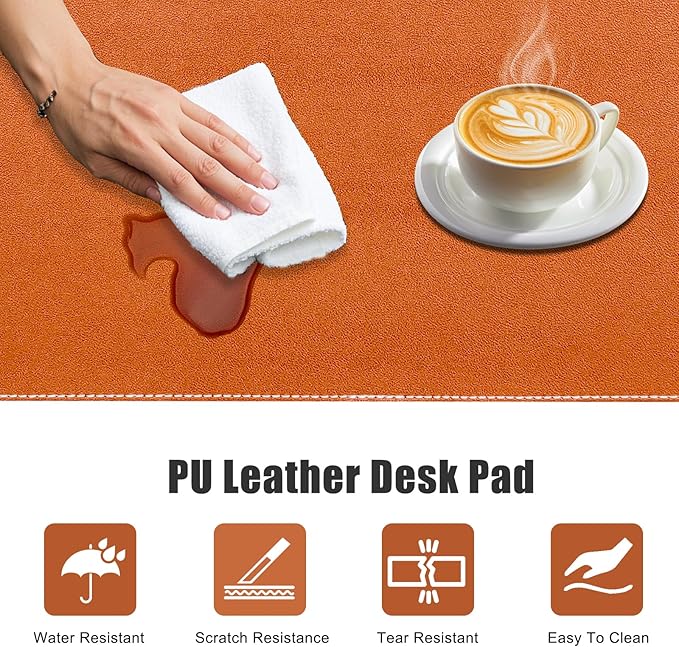 Desk Mat with Lip & Reinforced Stitched Edge|Non-Slip Waterproof PU Leather - Image 5