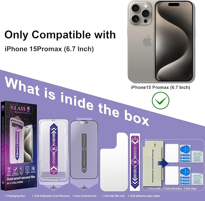 2 Pack Matte Screen Protector for iPhone 15 Pro Max, 9H Tempered Glass - Image 7