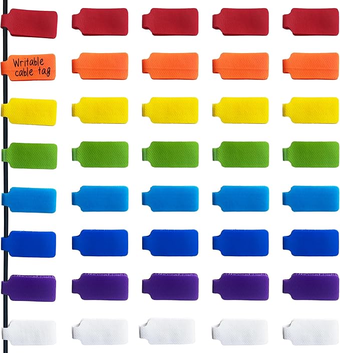 Mr-Label – 40 Pcs 0.78" x 3.54" Hook and Loop Cable Labels –Cord Tags – by MR-LABEL