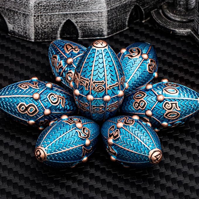 ARUOHHA DND Metal Dice Copper Blue Dragon Egg Dice - Image 4