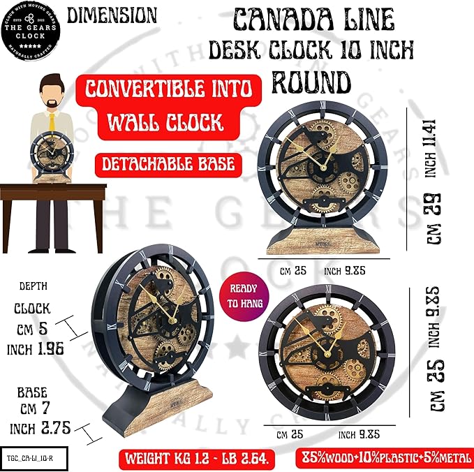 ImprovingLife The Gears Clock Desk Clock 10 inches - Image 7