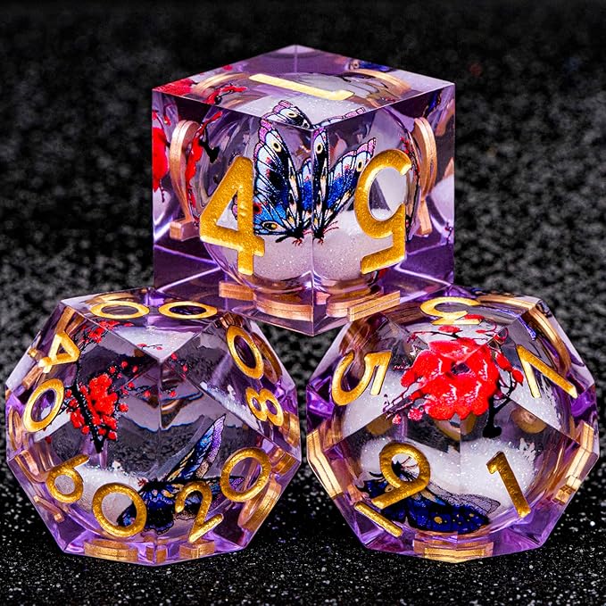 Butterfly DND Dice Purple Liquid Core Dice Set - Image 3