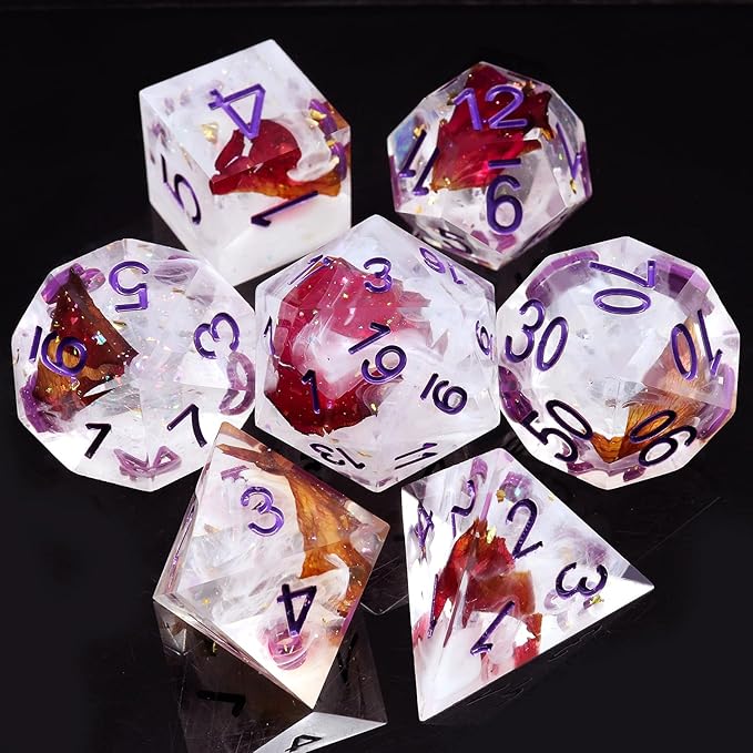 Haxtec DND Dice Set Rose Flower Sharp Edge Dice - Image 2