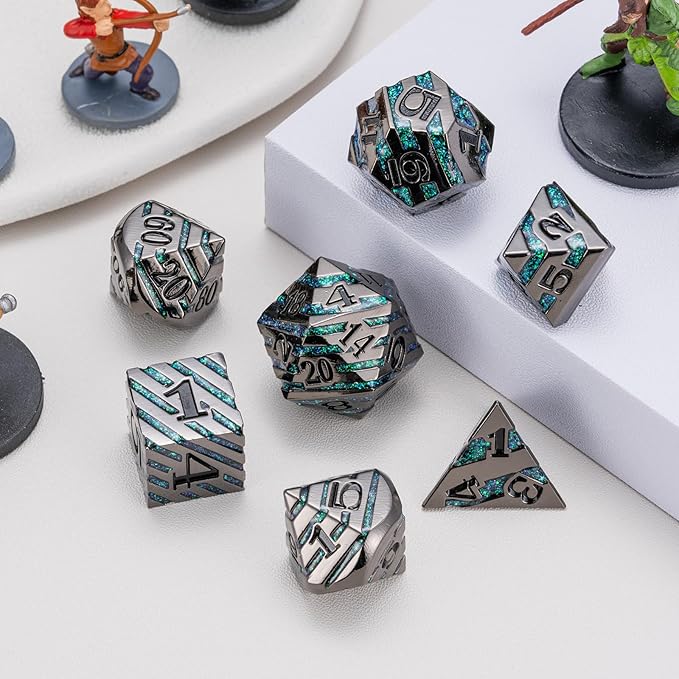 Metal Stripe Dice, Solid Metallic Glitter Stripes DND Dice - Image 6