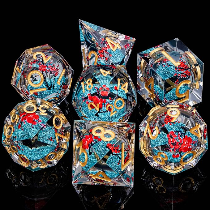 Plum Blossom DND Dice Blue Liquid Core Dice Set - Image 2