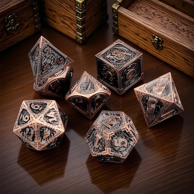 PJOY Metal DND Dice Set D&D Dragon Dice Copper - Image 8