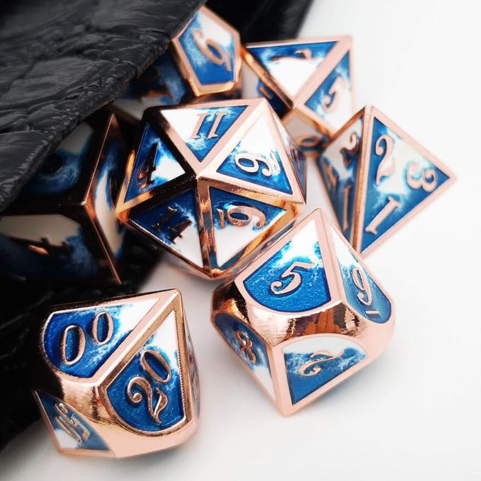 Haxtec Metal DND Dice Set Copper Blue White D&D Dice - Image 4