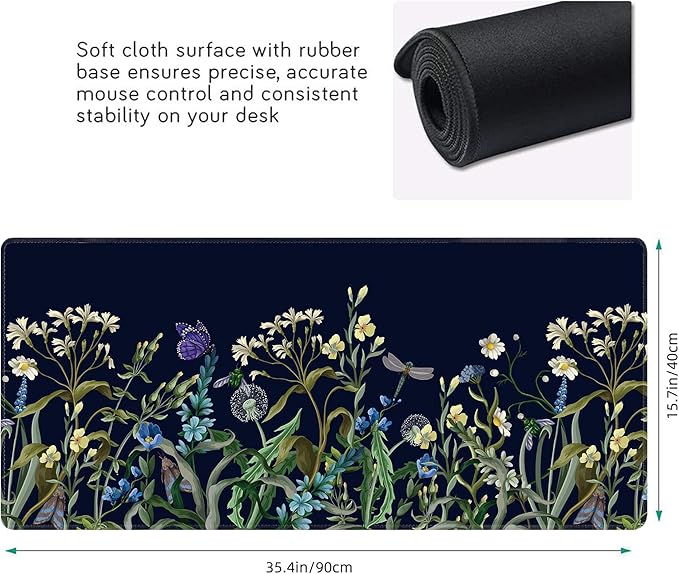 Weeds Flowers Large Mouse Pad, Gaming Keyboard Desk Pad, Extended Mouse Mat - Image 3