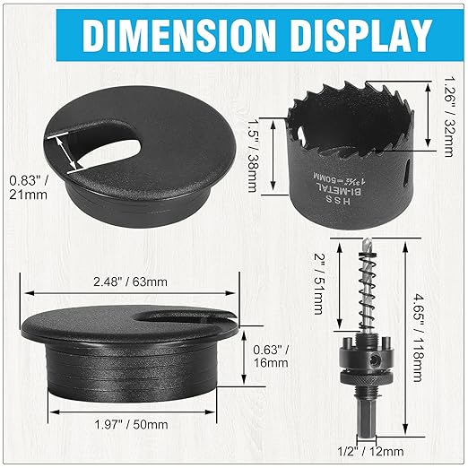 2" Black Desk Grommet with Bi-Metal Hole Saw, JTemgle Plastic Cable Hole Cover - Image 4
