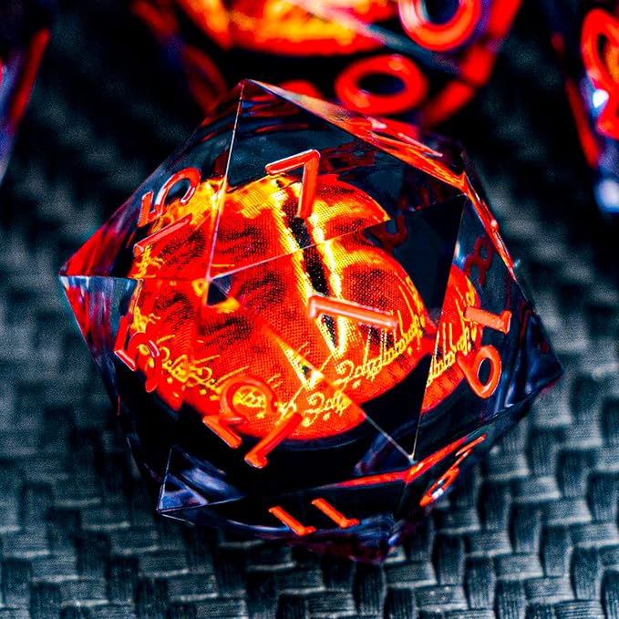 ARUOHHA DND Resin Dice Gazes Eye Dice Liquid Core Flaming RPG Sharp Edged Dice by ARUOHHA