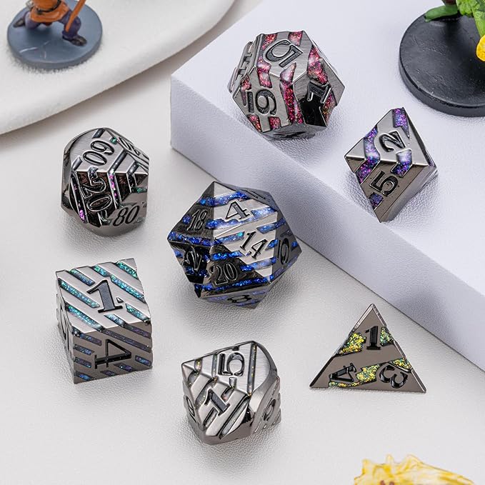 Metallic Glitter Stripes D&D Dice Set, DND Metal Dice by Maywin