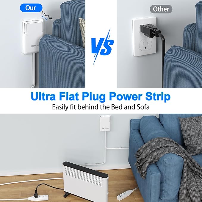 6FT Ultra Flat Plug Dual Extension Cord - Image 3