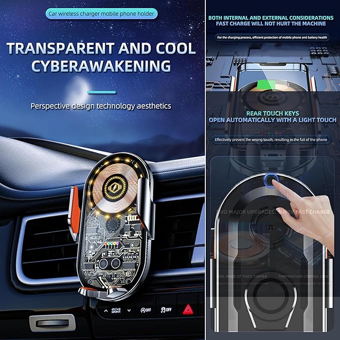 Wireless Car Charger, 15W Fast Charging Auto-Clamping Car Charger Phone Mount - Image 10