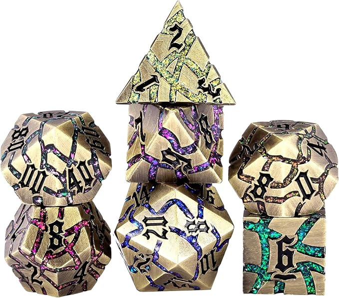 Metal DND Dice Set, Glitter Crack Dice Set by Maywin