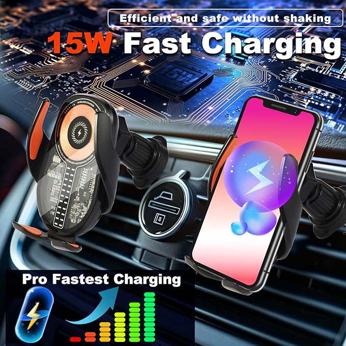 Car Phone Holder Wireless Car Charger, 15W Fast Charging Auto Sensing Clamping - Image 3