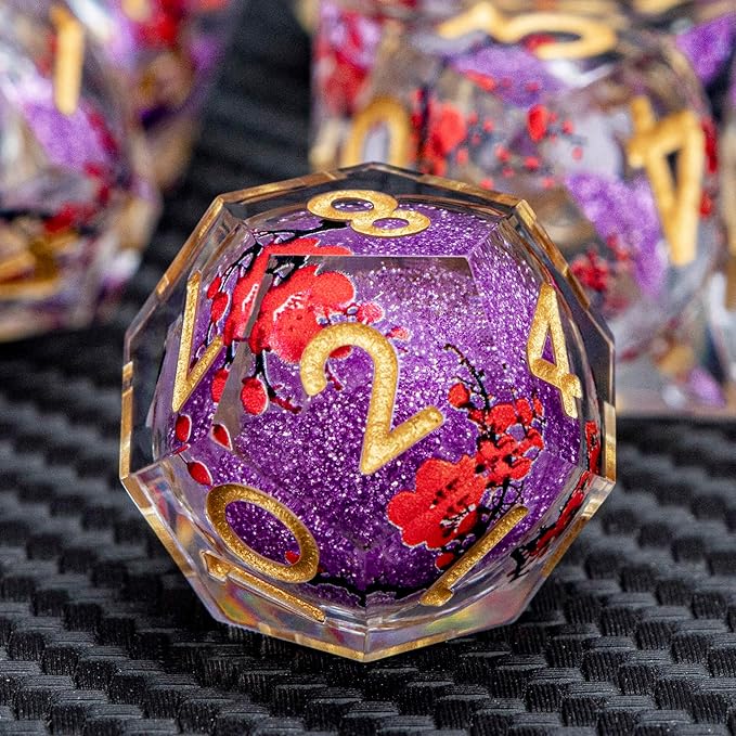 ARUOHHA DND Resin Dice Plum Blossom Liquid Core Purple Sharp Edged Polyhedral - Image 4